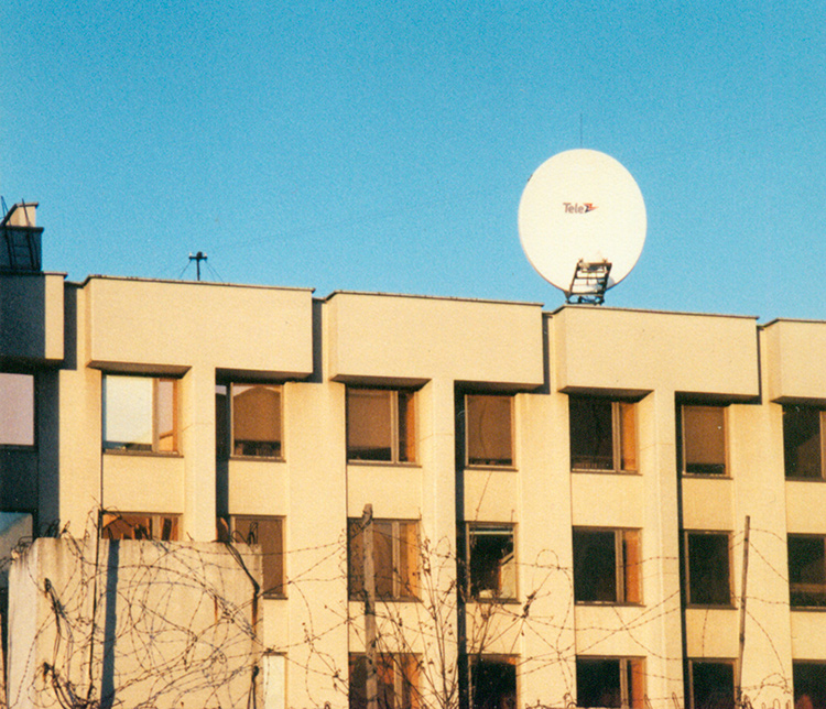 Satellite Internet antenna on the roof of the Parliament (Seimas)